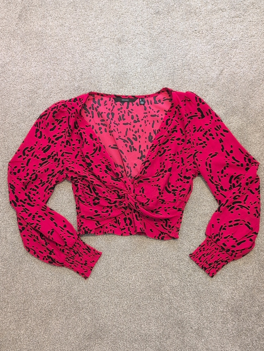 Vero Moda Hot Pink Twist-Front Leopard Crop Top